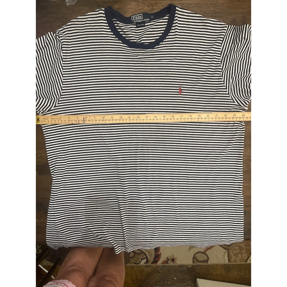 Polo Ralph Lauren Mens XL T-Shirt Navy White Striped Short Sleeve Cotton Crew - Picture 5 of 5